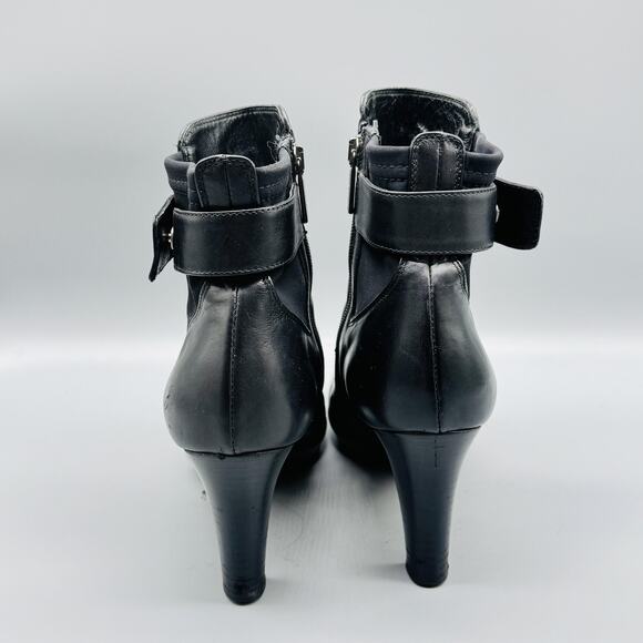 Aquatalia Boots Womens 8 Black Leather Ankle Pointed Toe Side Zip Heels Shoes - Picture 7 of 12